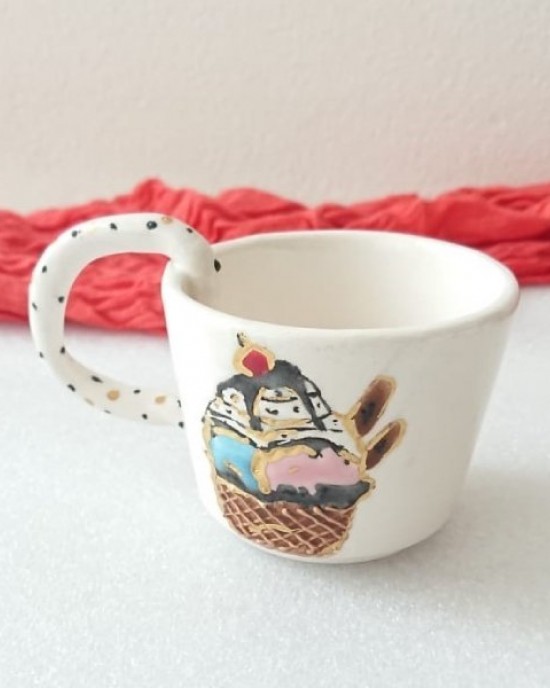 El Yapımı Seramik Dondurma Mug Fincan